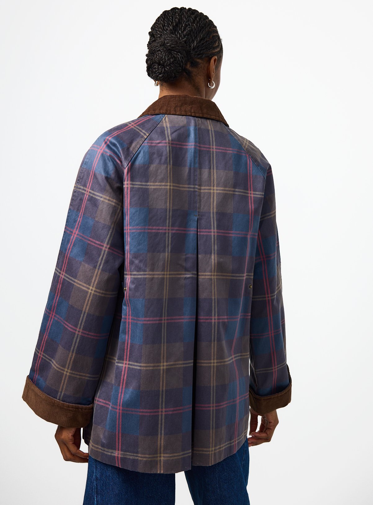 Navy Check Waxy Car Coat XL - Image 4 thumbnail